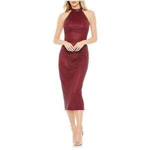 Mac Duggal Beaded Sleeveless Burgundy Formal Midi Dress  Size 8 NWT